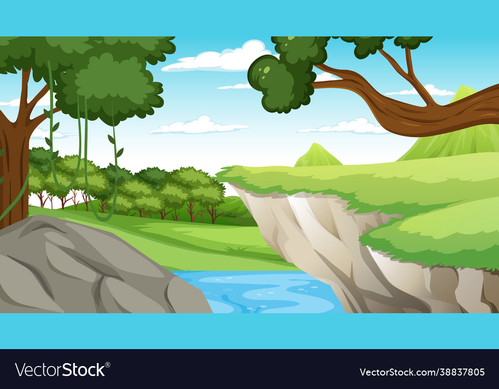 Nature scene with stream flowing through cliff