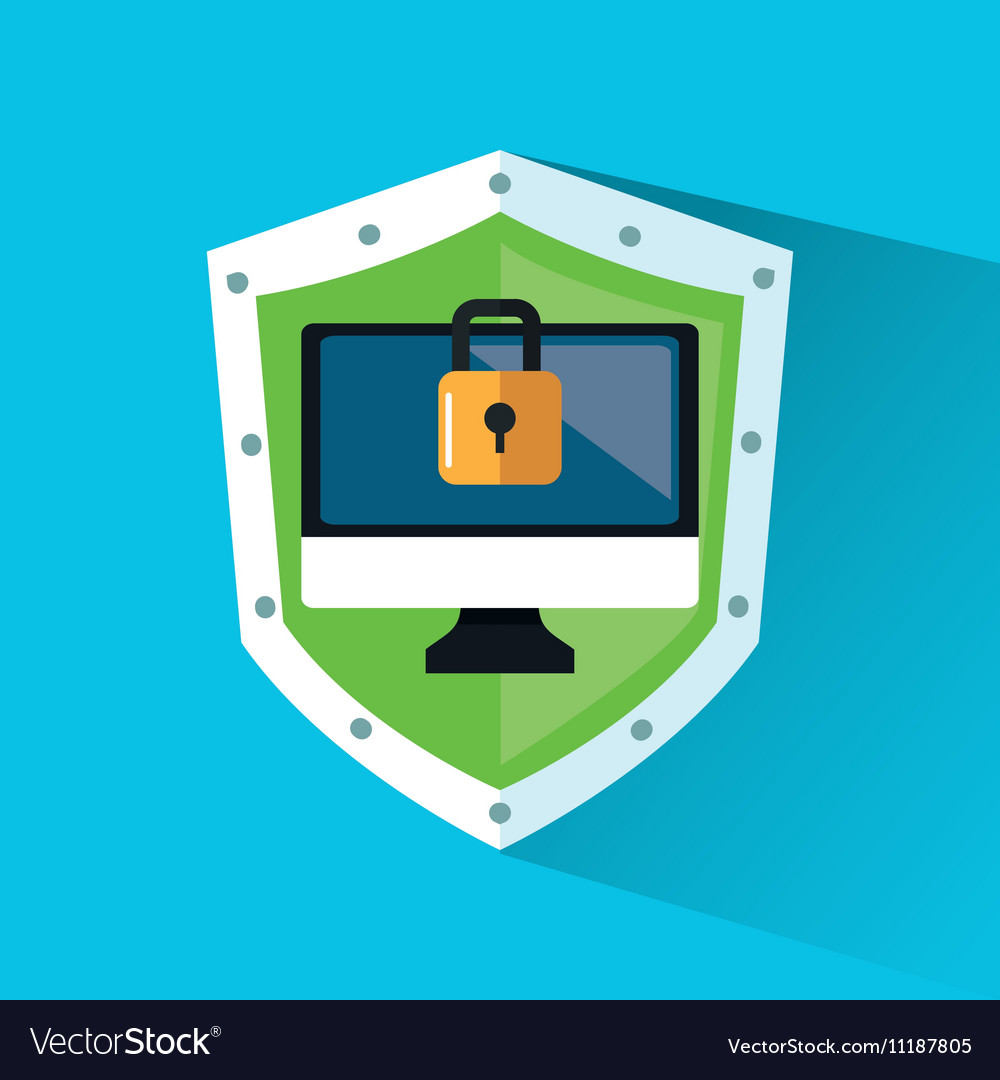 Padlock and computer inside shield design