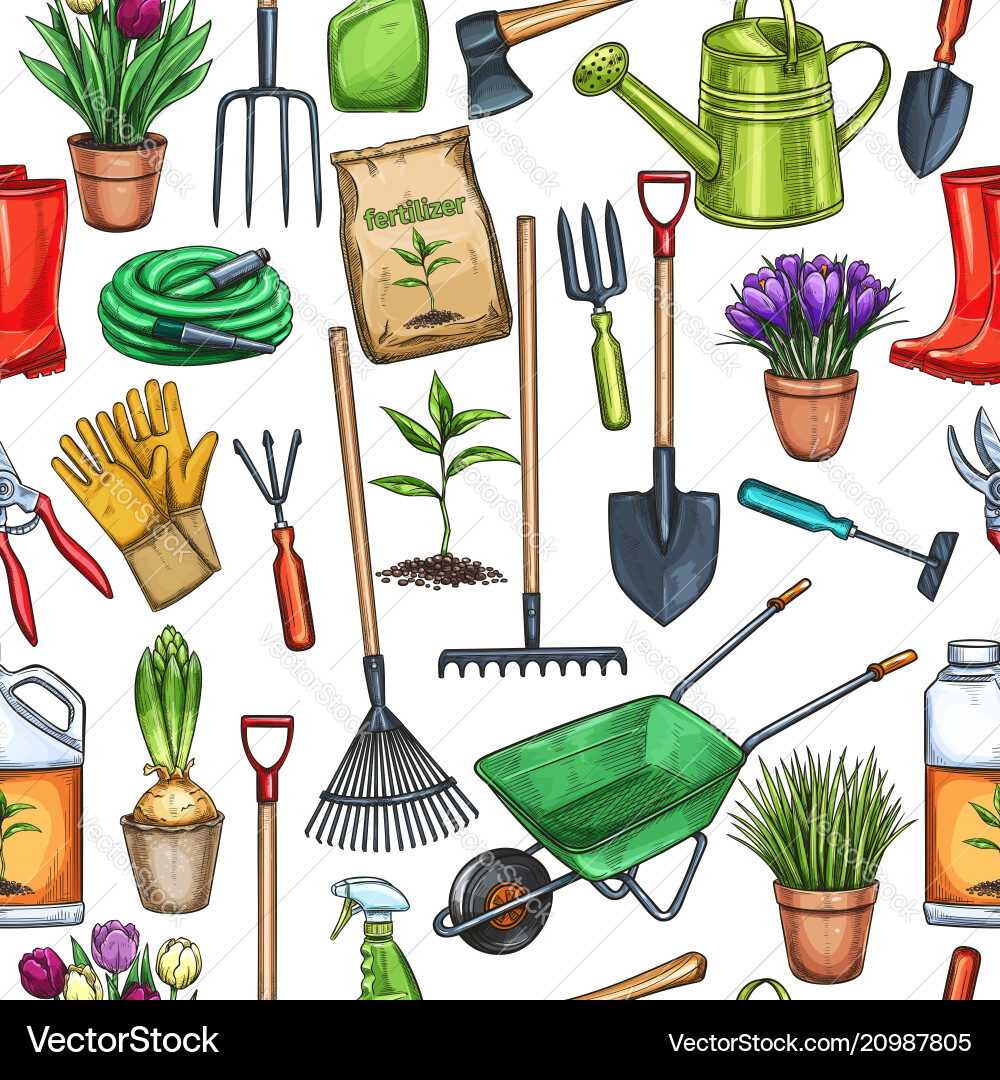 Seamless pattern gardening Royalty Free Vector Image