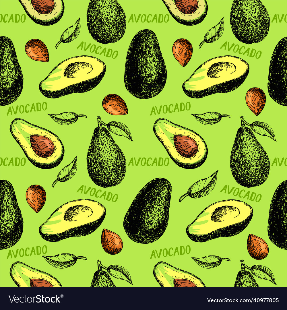 Seamless pattern with avocado a bone on green