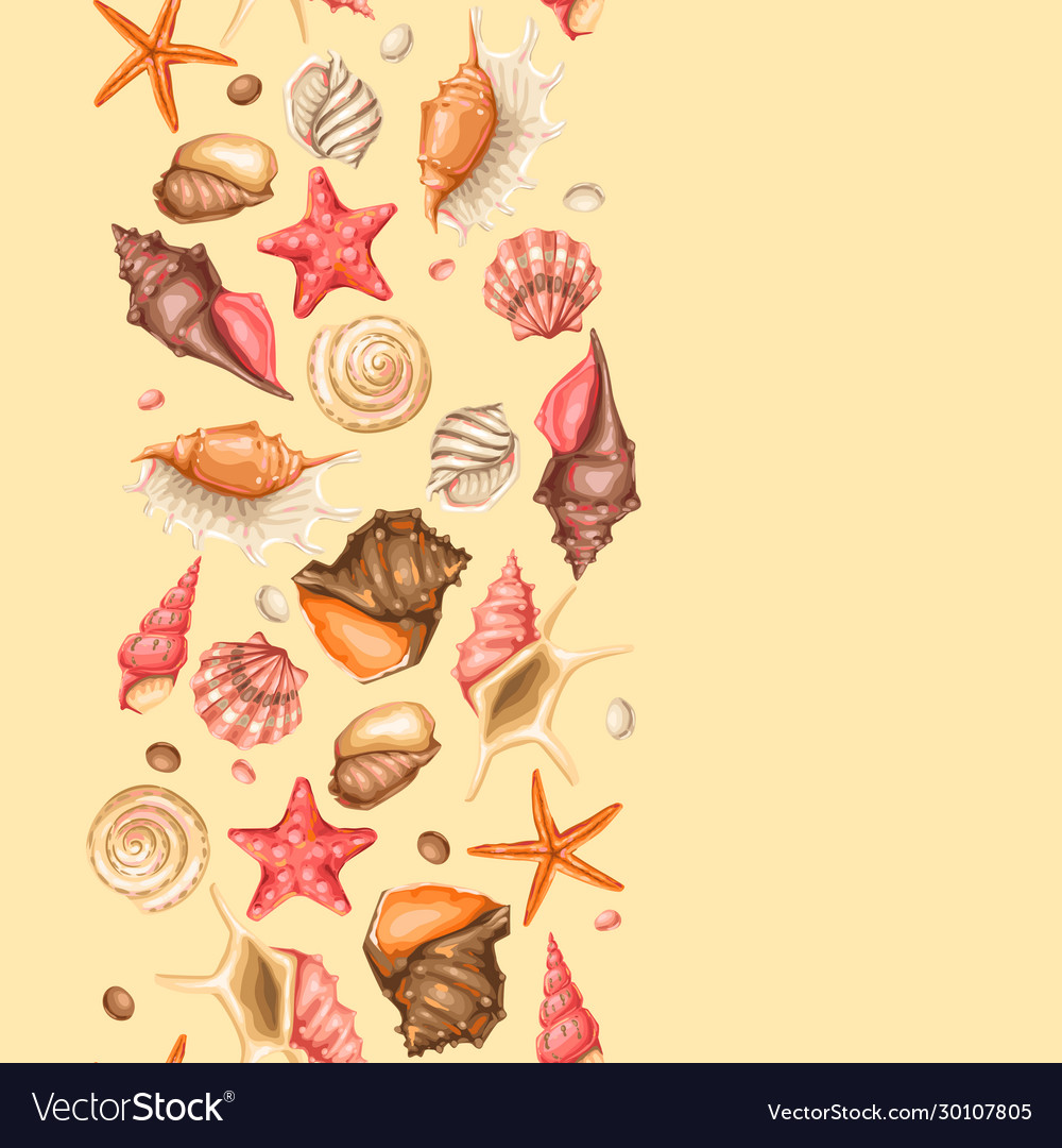 Seamless pattern with seashells tropical