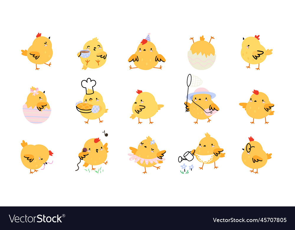 Yellow cute cartoon easter chicken chick newborn Vector Image