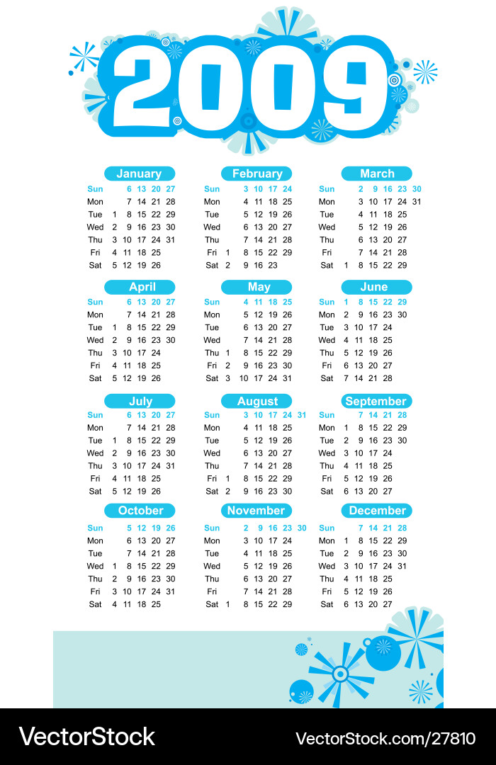 2009 calendar White Royalty Free Vector Image VectorStock