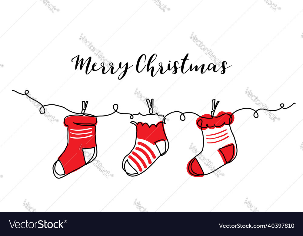 Christmas socks hand drawn sketch color vector image Christmas socks hand drawn sketch color