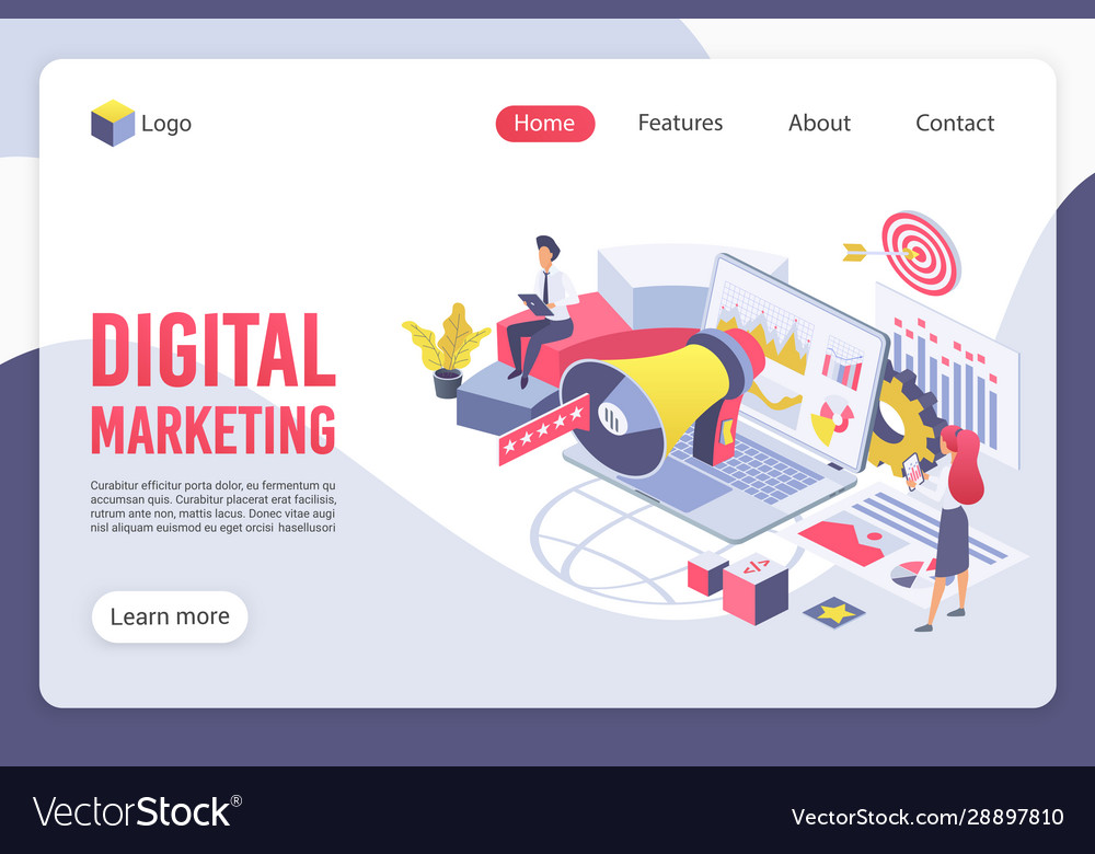 Digital marketing isometric landing page Vector Image