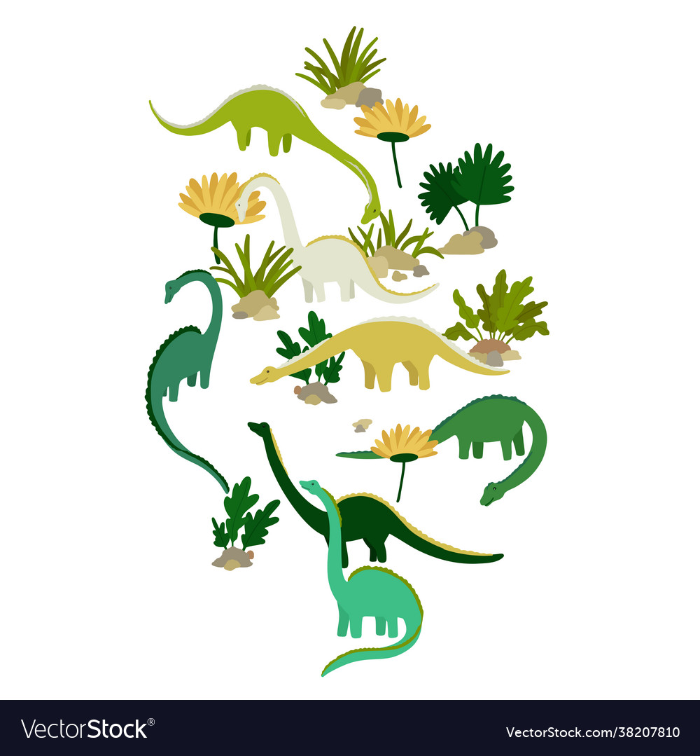 Dinosaurs brachiosaurus or diplodocus eating