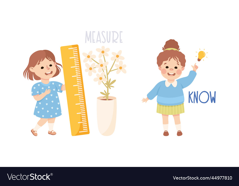 Kleines Mädchen das Blume und Wissen misst vector image Kleines Mädchen das Blume und Wissen misst