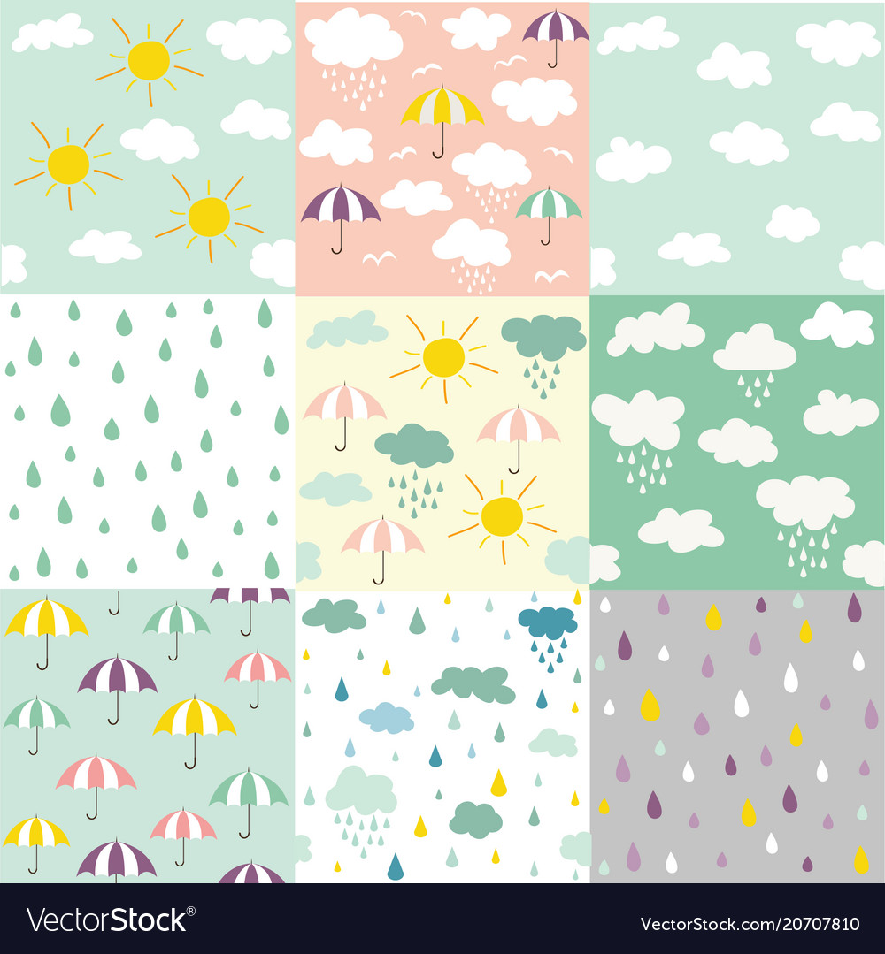 Rain and clouds seamless patterns