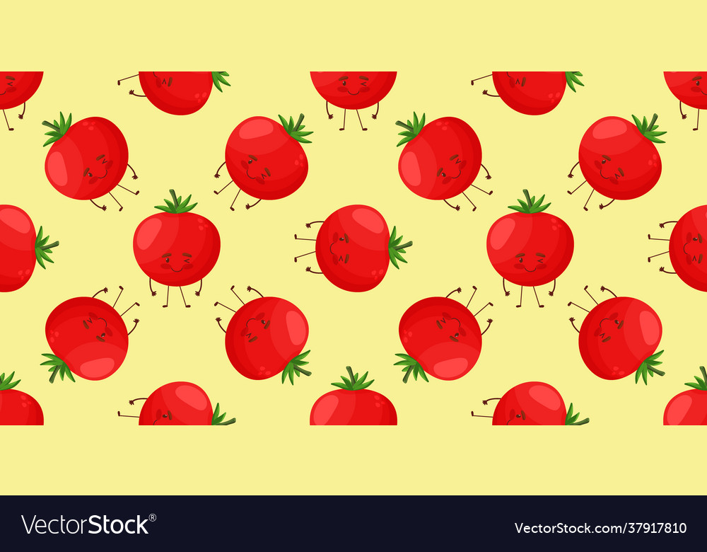 Seamless pattern with a red smiling tomato