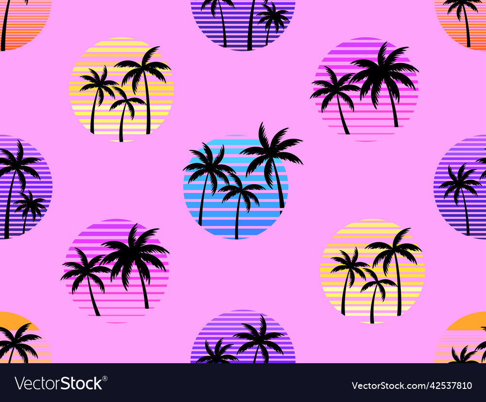 Seamless pattern with retro sun and palm trees vector image Seamless pattern with retro sun and palm trees