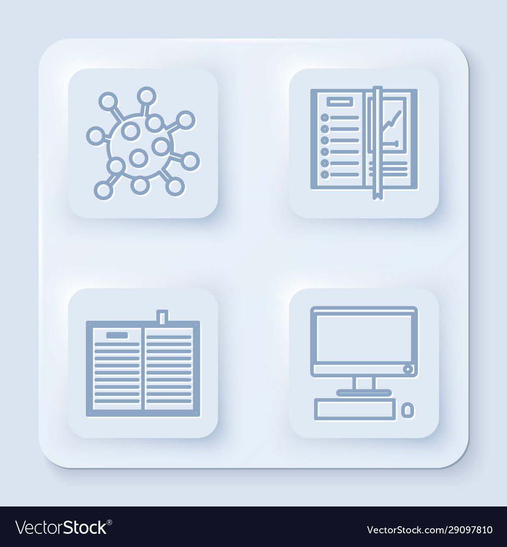 Set line bacteria notebook open science book vector image Set line bacteria notebook open science book