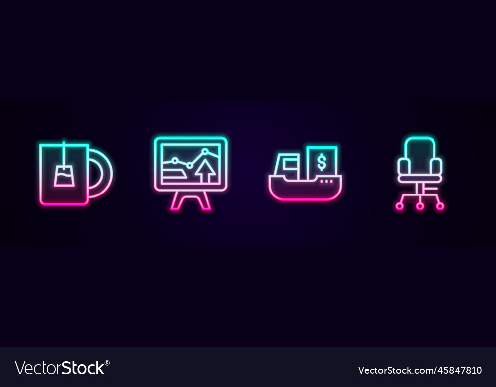 Set line cup of tea monitor with graph chart vector image Set line cup of tea monitor with graph chart