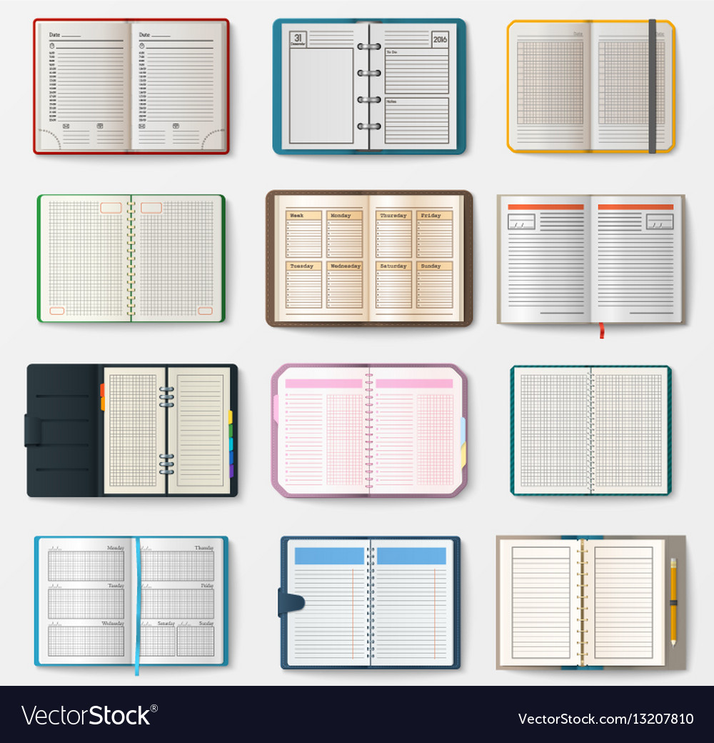 Set of open notebooks with pages