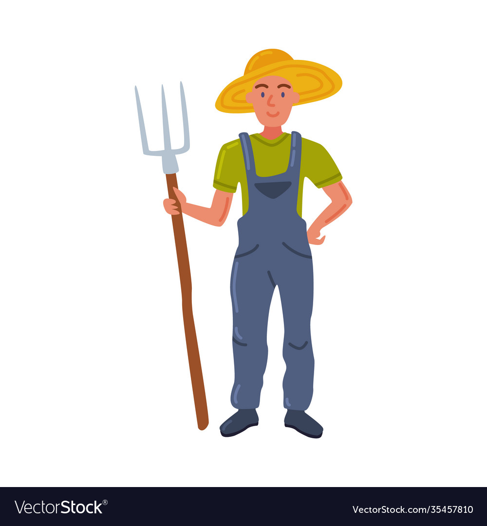 Woman farmer with pitchfork male agricultural Vector Image