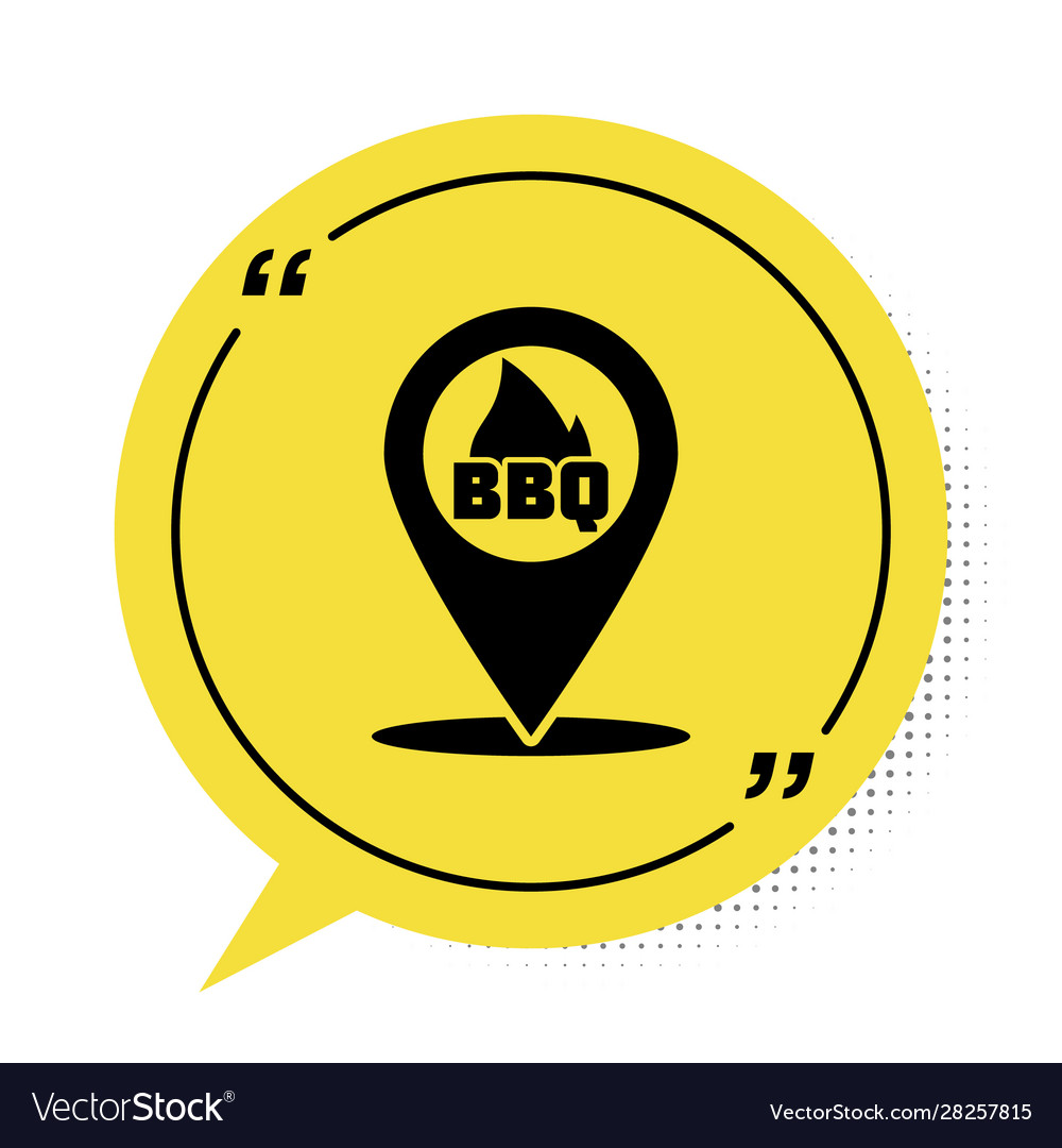 Black map pointer with barbecue icon isolated