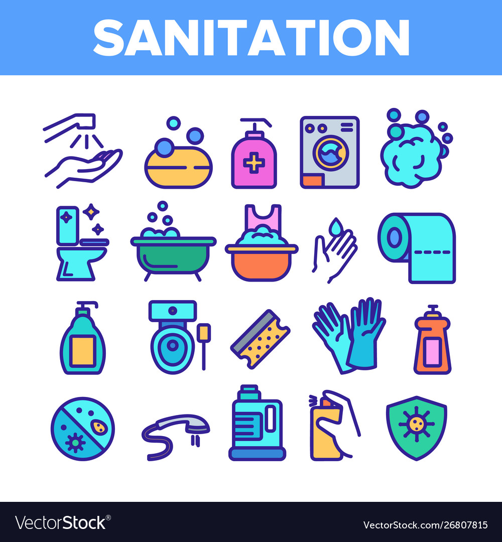 Color sanitation elements icons set Royalty Free Vector