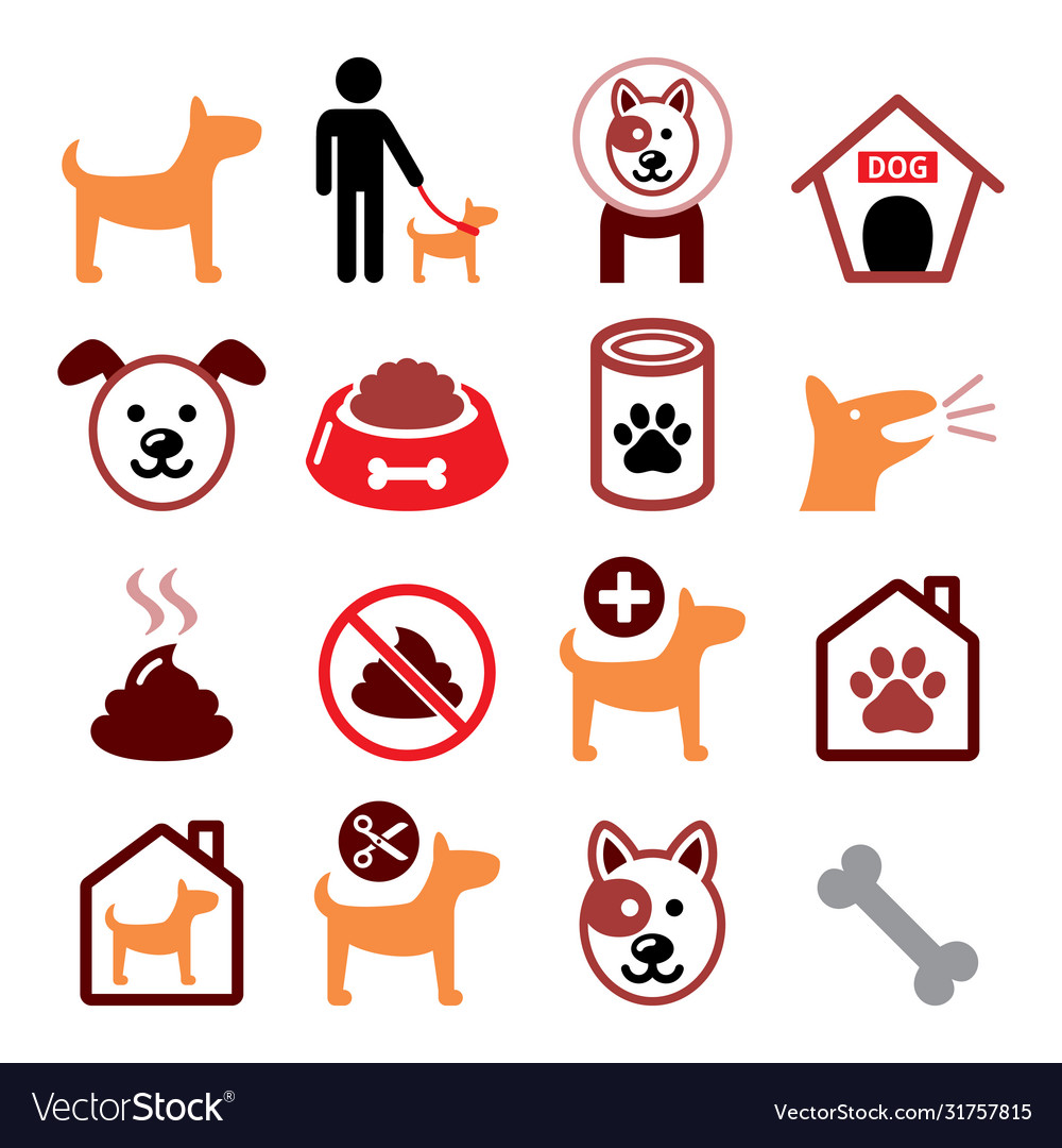 Dog pet color icon set - vet dogs food dog hot Vector Image