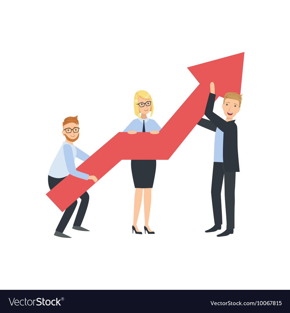 Managers holing arrow showing growth teamwork