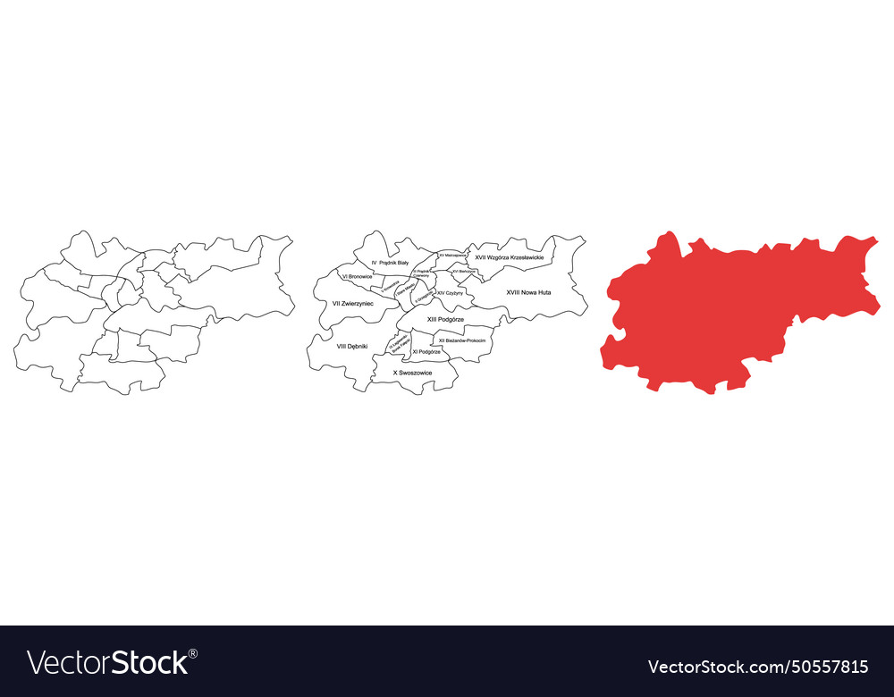 Map of krakow and its districts silhouette Vector Image