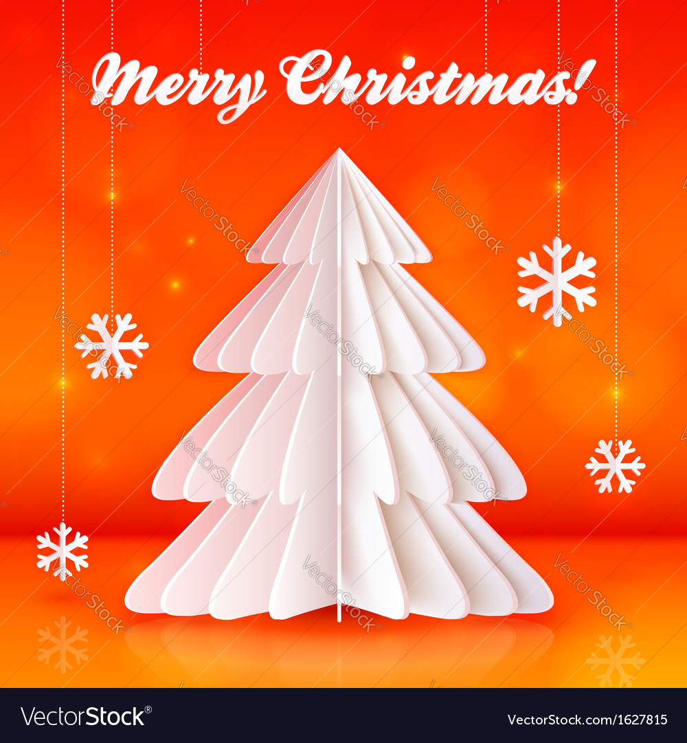Origami paper christmas tree on orange background Vector Image