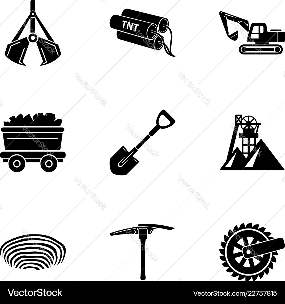 Processing of stone icons set simple style Vector Image