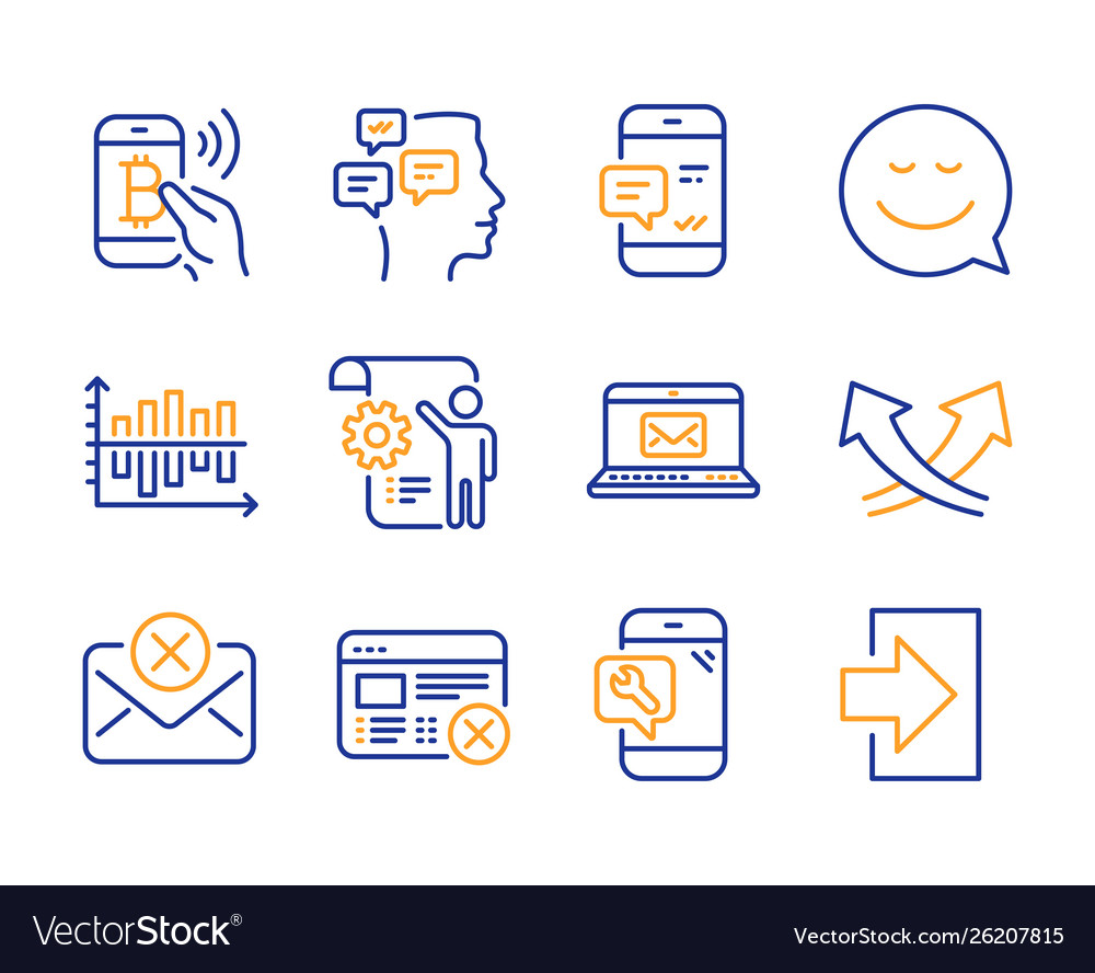 Reject mail smile and settings blueprint icons vector image Reject mail smile and settings blueprint icons