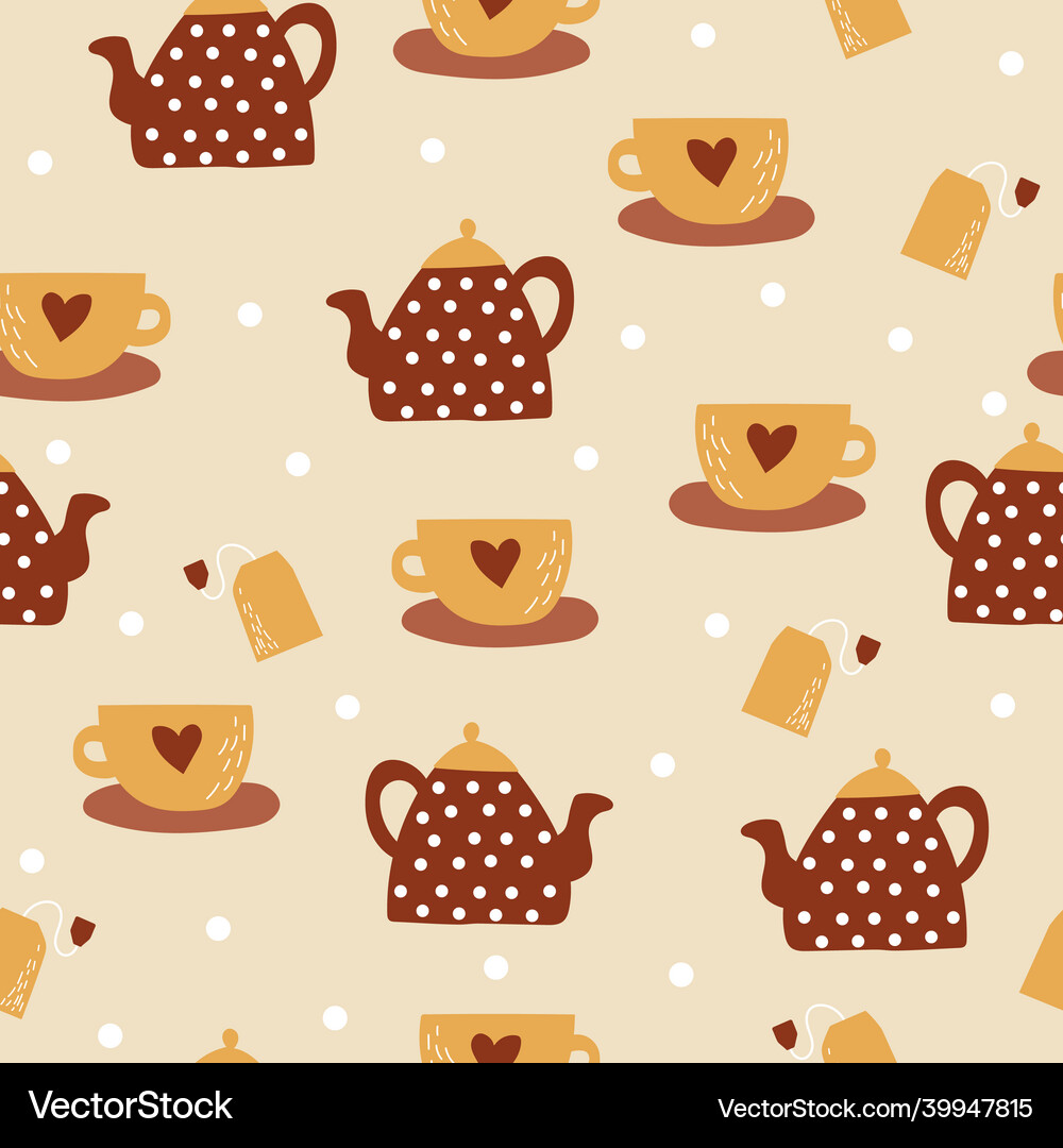 Seamless pattern with cups teapot tea bag Vector Image
