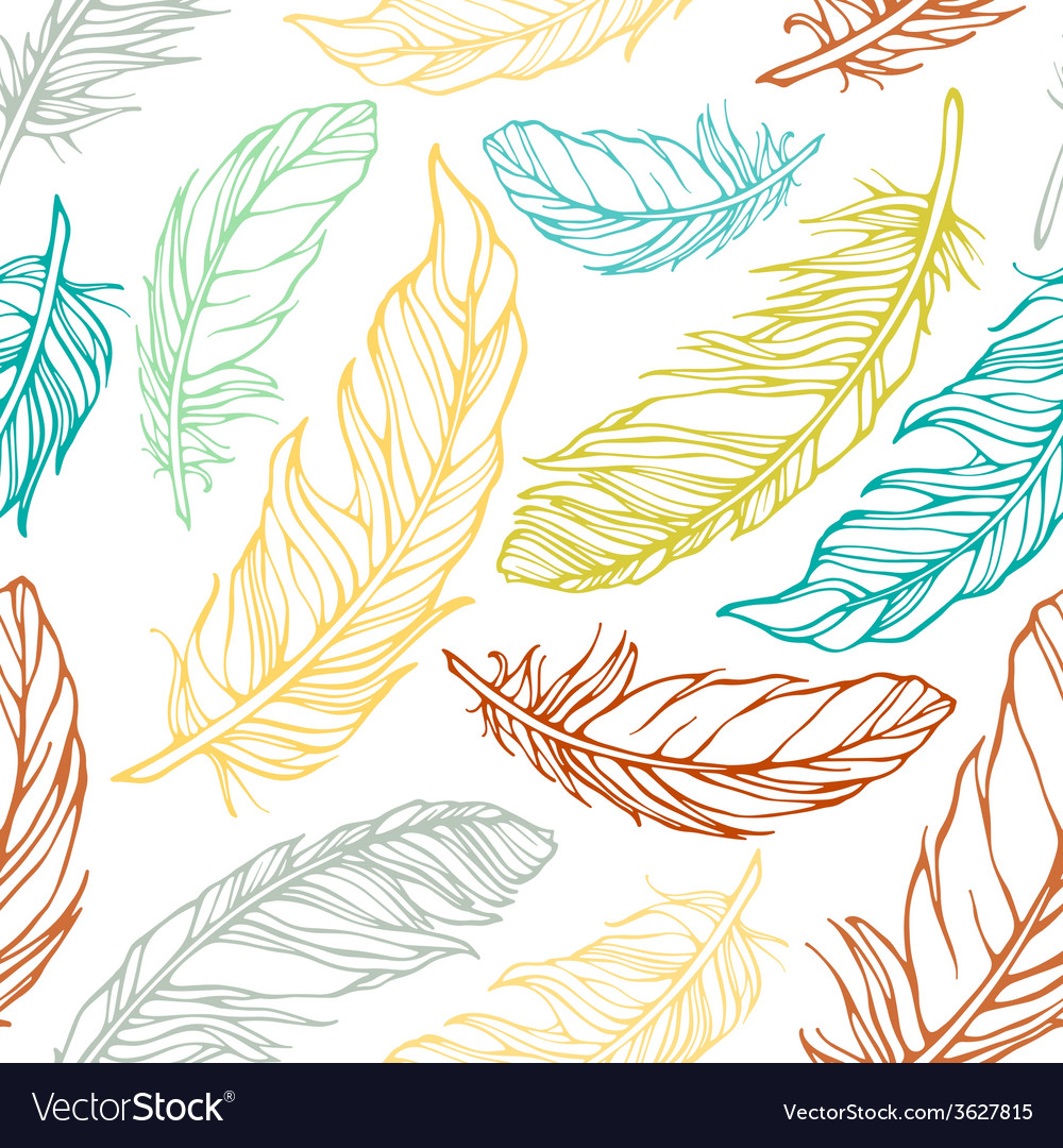 Seamless pattern with decorative feathers