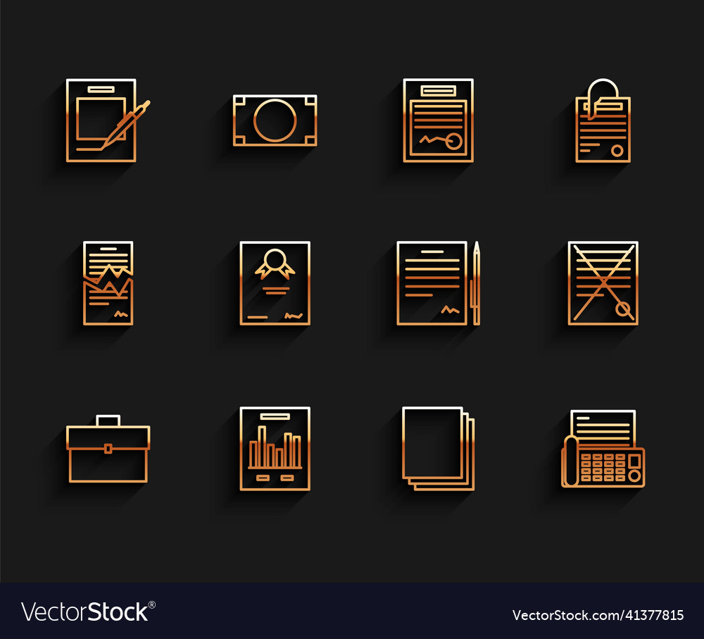 Set line briefcase document with graph chart vector image Set line briefcase document with graph chart