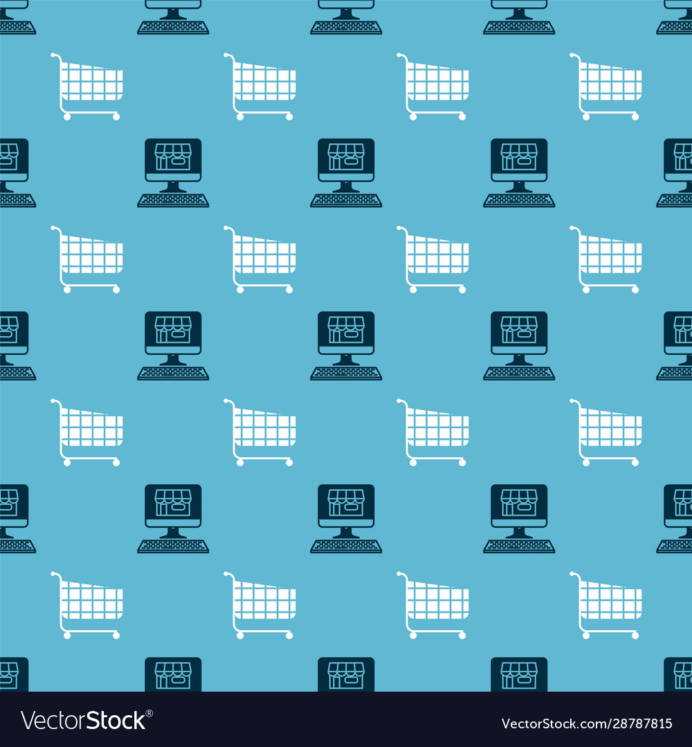 Set shopping building on screen computer vector image Set shopping building on screen computer