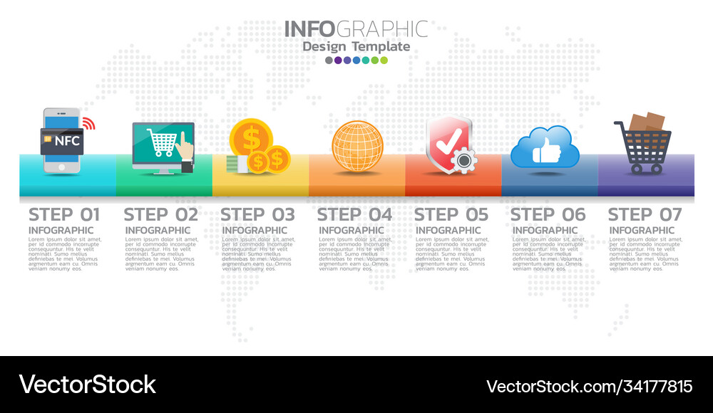 Timeline infographics design template with 7 Vector Image