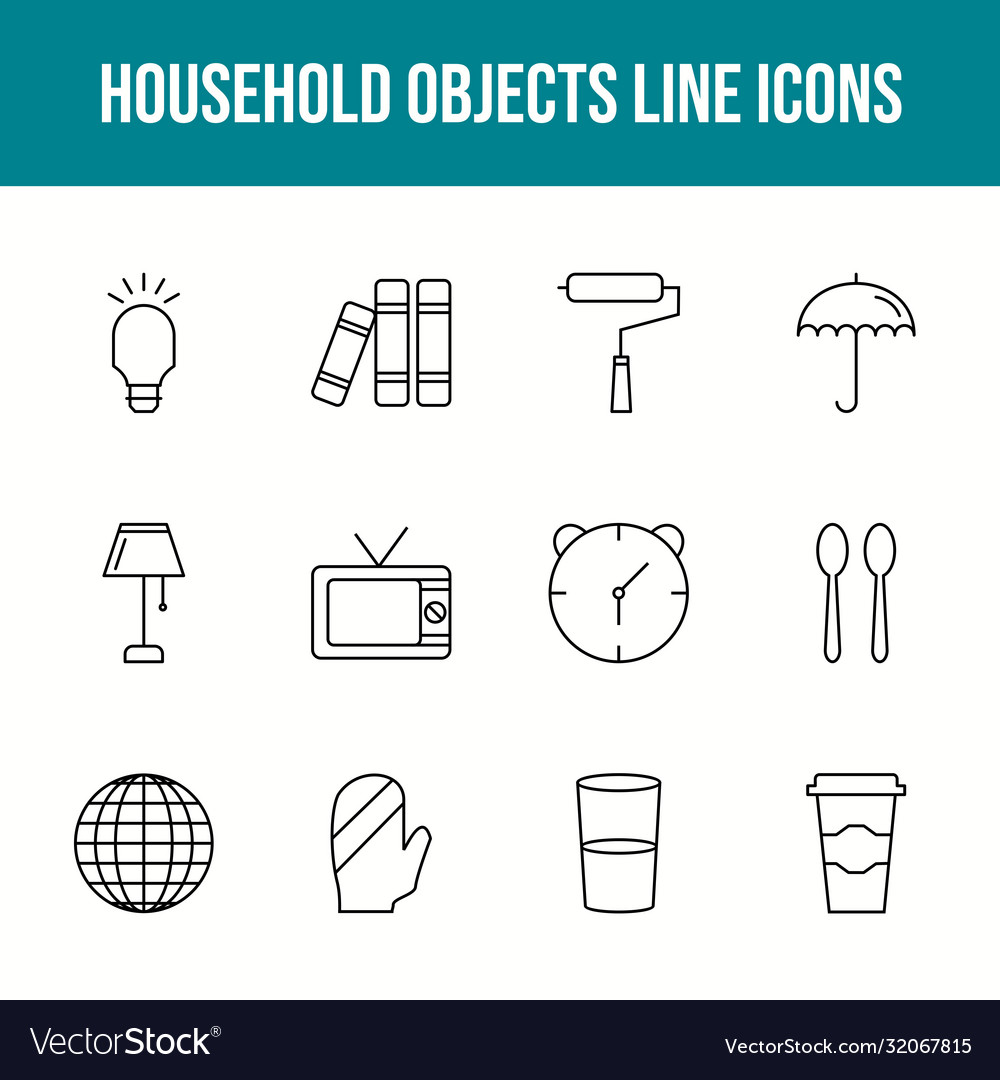 Unique household objects line icon set