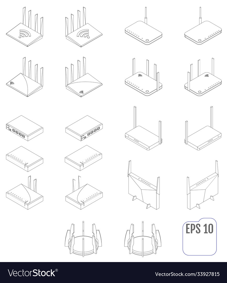 Wifi router isometric set icon vector image Wifi router isometric set icon
