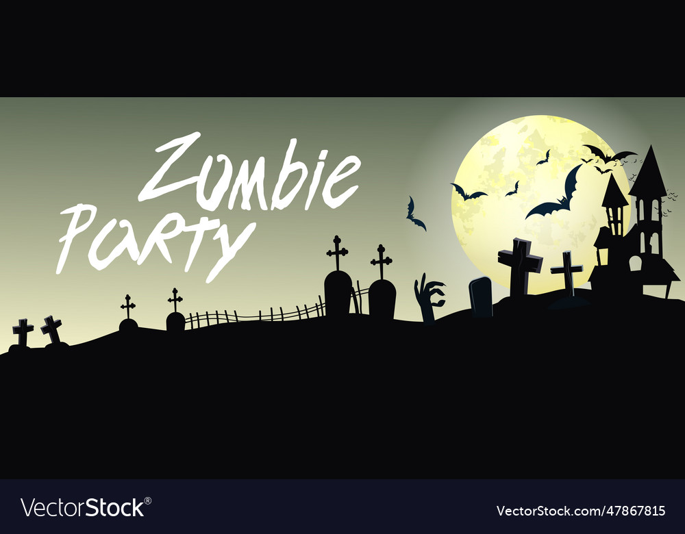 Zombie party lettering with cemetery and moon