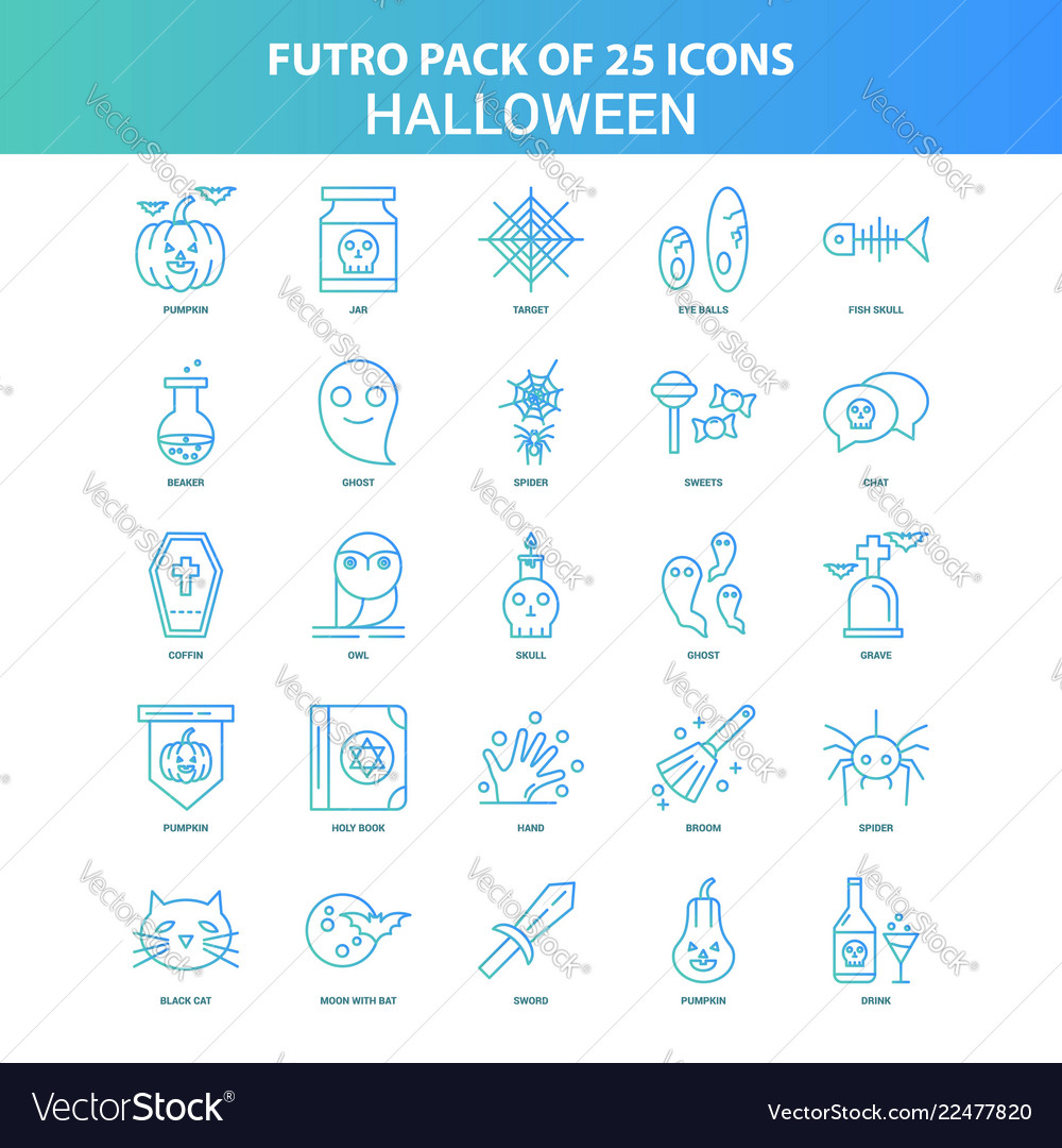 25 grün und blau futuro halloween icon pack vector image 25 grün und blau futuro halloween icon pack