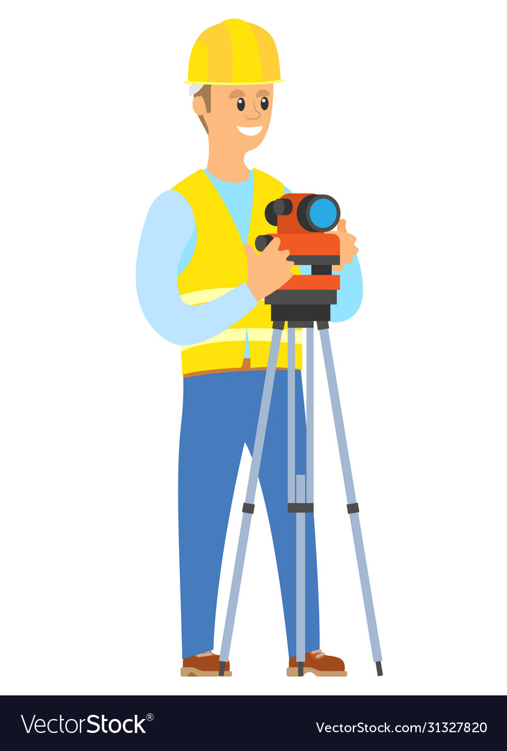 Architecture male standing with camera and lens Vector Image