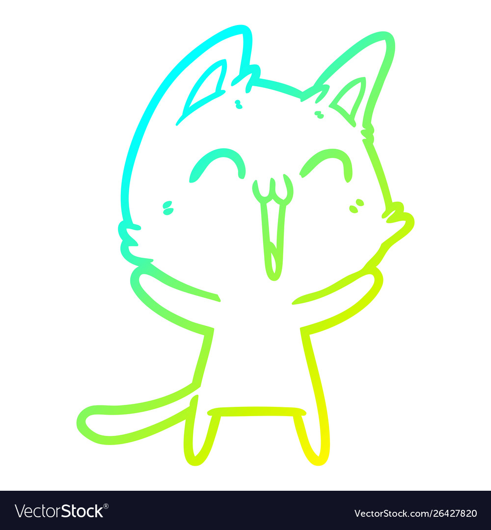 Cold gradient line drawing happy cartoon cat