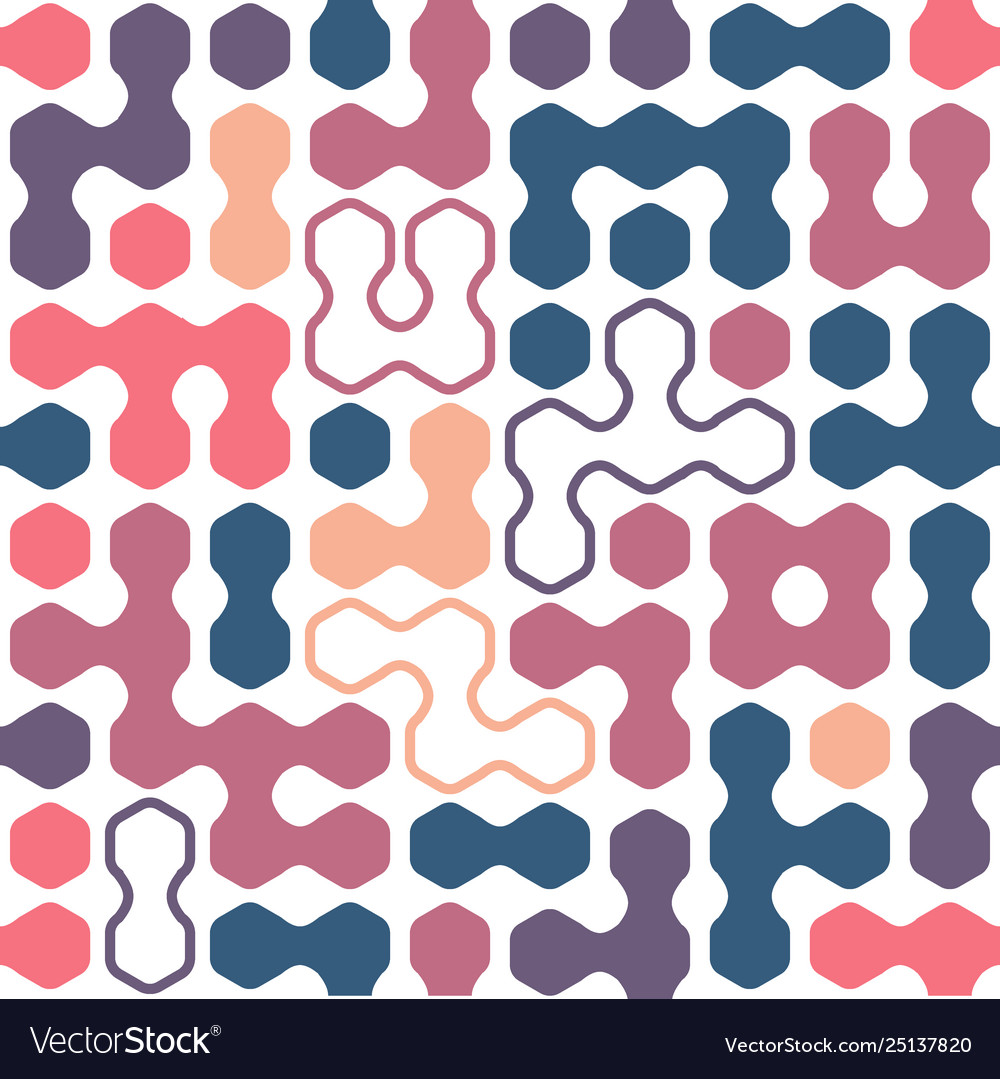 Geometric colored hexagon forms seamless pattern