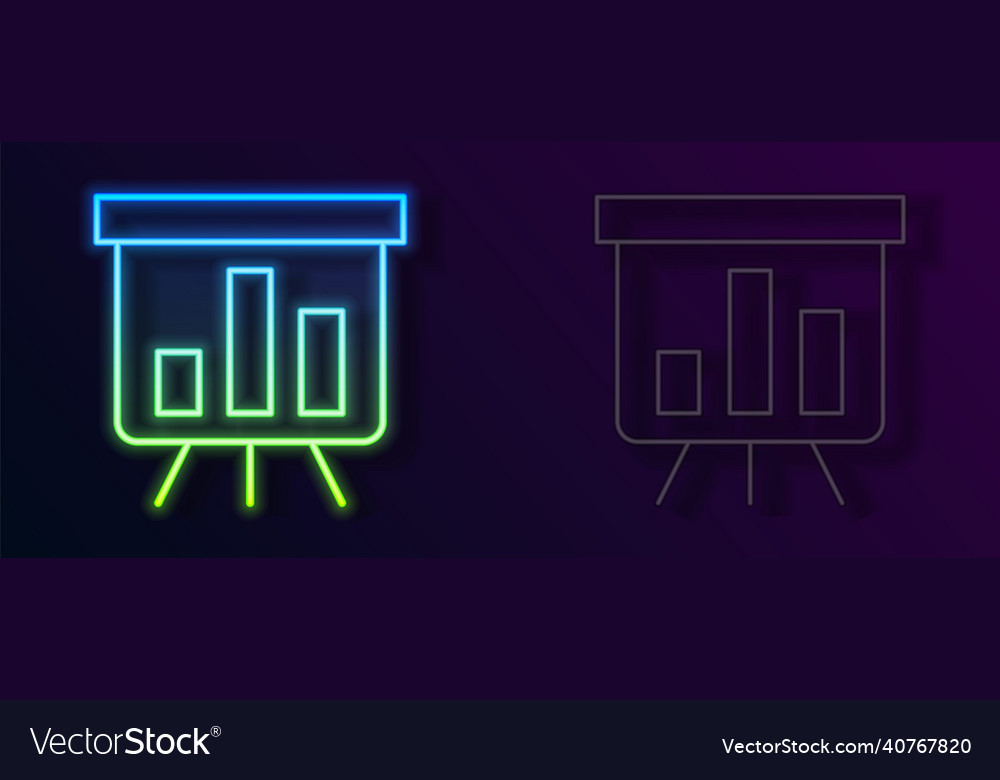 Glowing neon line board with graph chart icon vector image Glowing neon line board with graph chart icon