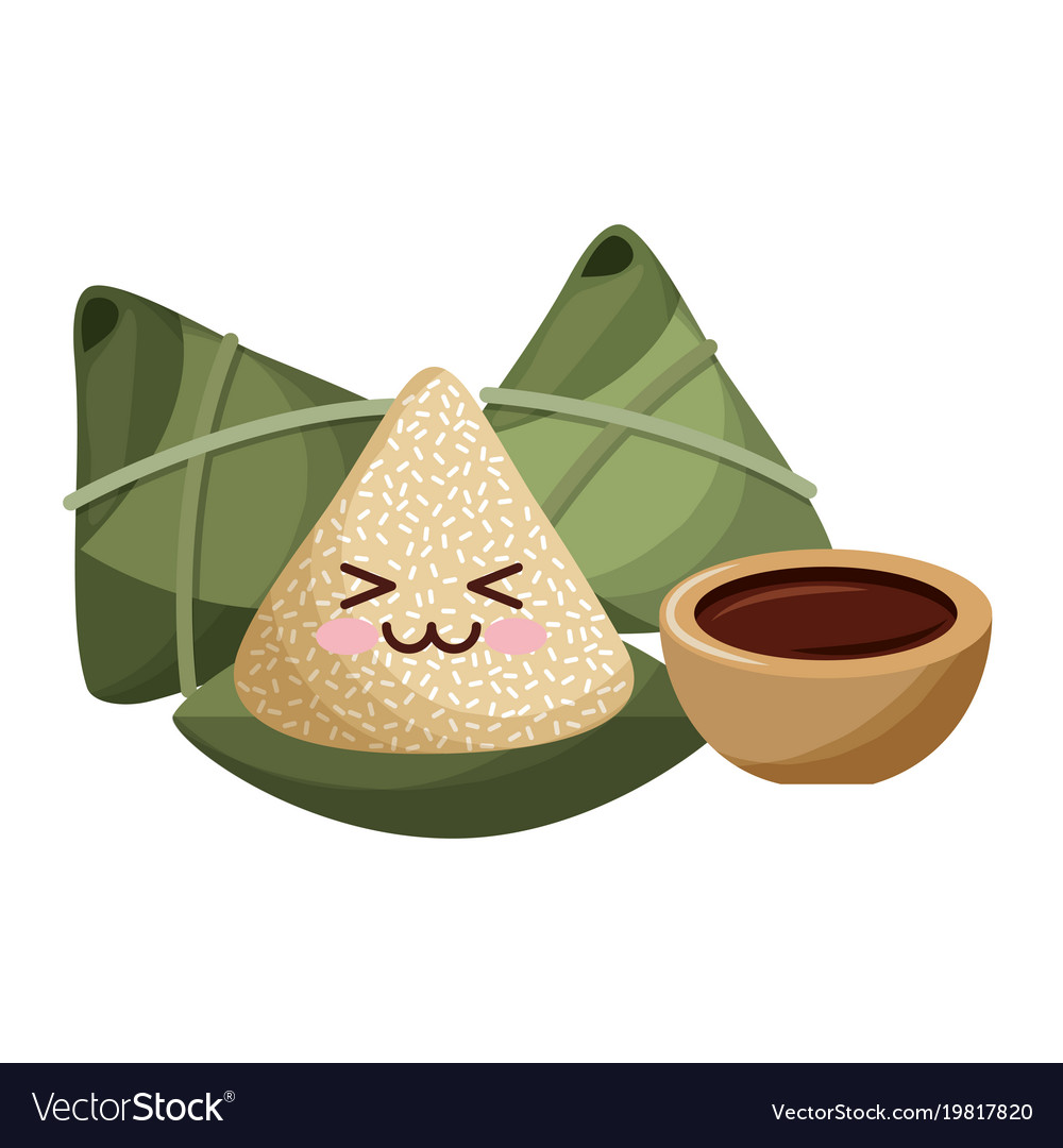 Kawaii happy rice dumpling and sauce cartoon Vector Image Kawaii happy rice dumpling and sauce cartoon Vector Image
