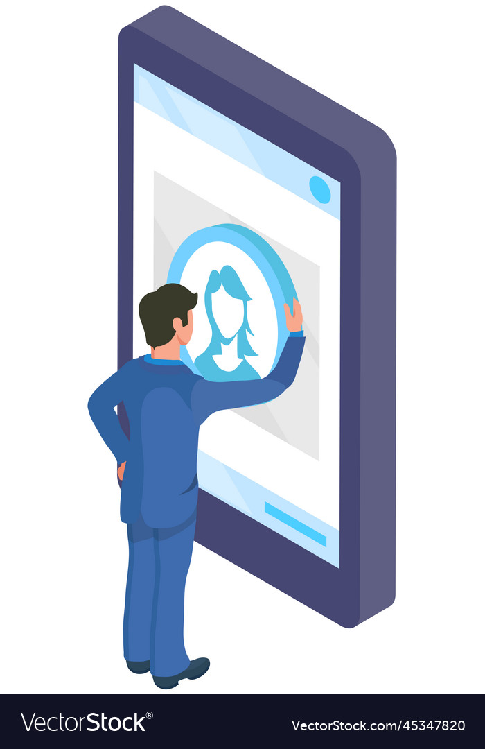 Man looking at user profiles in social network vector image Man looking at user profiles in social network