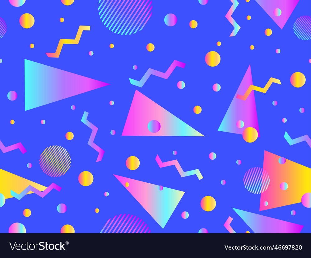 Memphis seamless pattern with geometric gradient vector image Memphis seamless pattern with geometric gradient