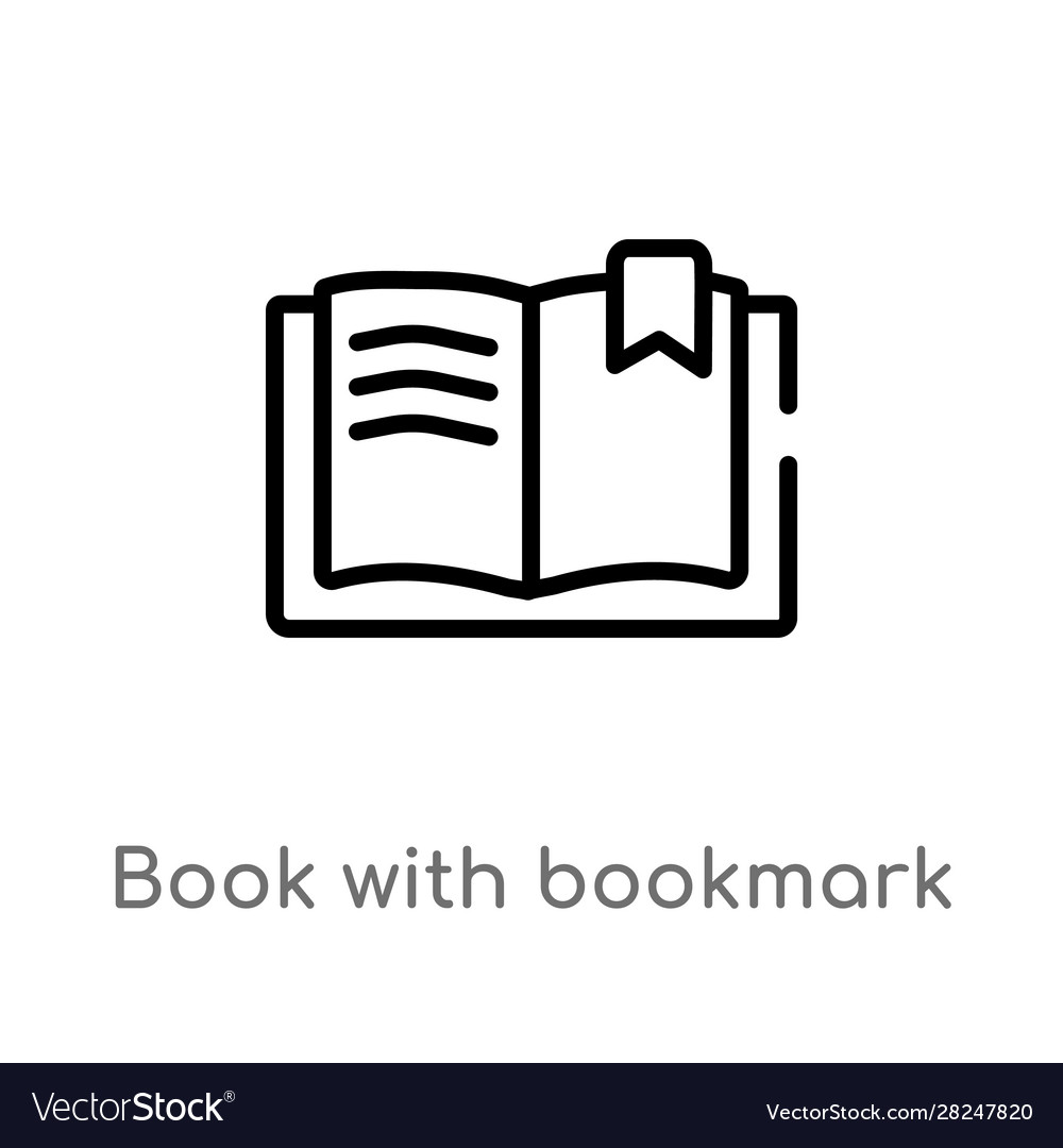 Outline book with bookmark icon isolated black