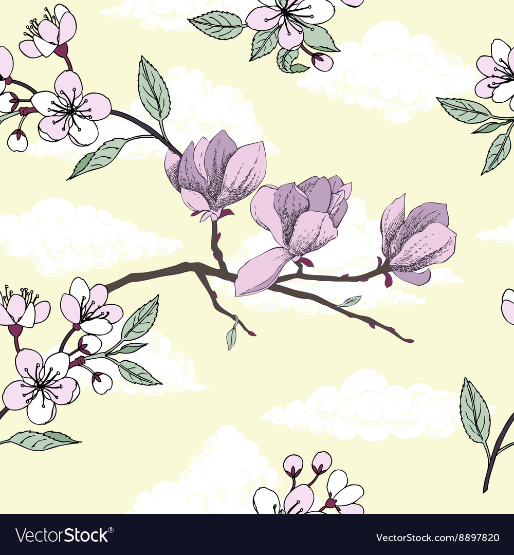 Seamless pattern with magnolia