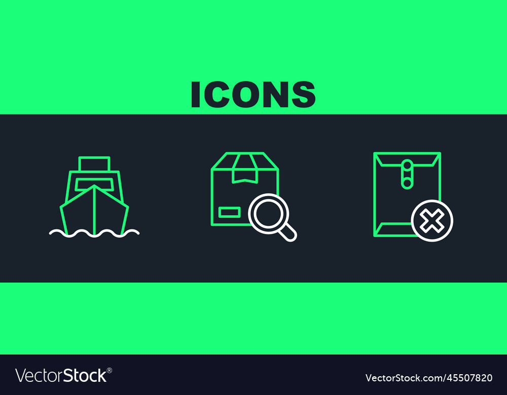 Set line delete envelope cargo ship with boxes Vector Image Set line delete envelope cargo ship with boxes