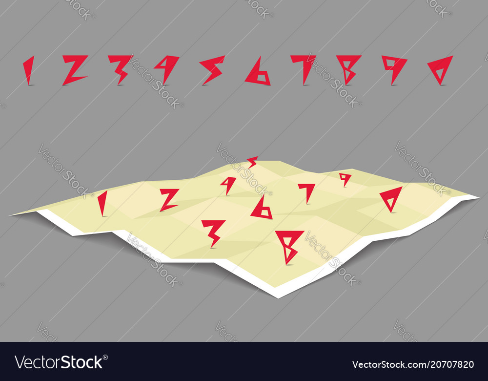 Template set numbers and gps navigation map vector image Template set numbers and gps navigation map