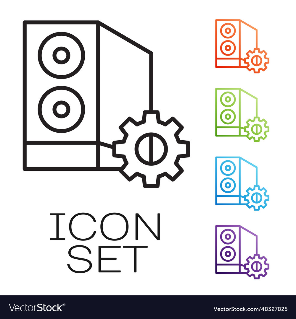 Black line case of computer setting icon isolated vector image Black line case of computer setting icon isolated