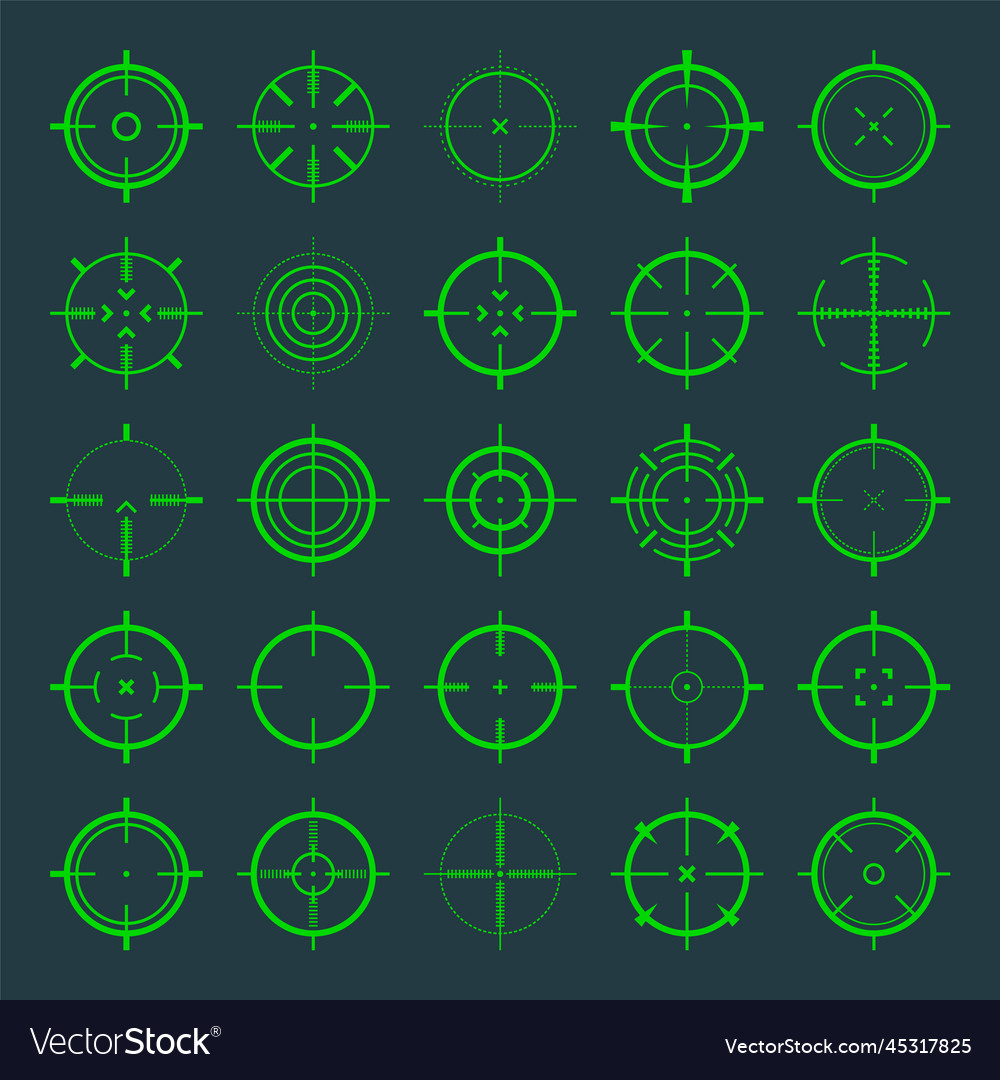 Crosshair gun sight icons bullseye green Vector Image