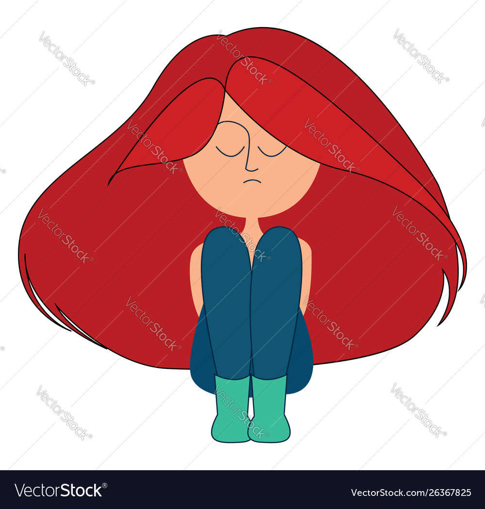 Girl with red long hair on white background