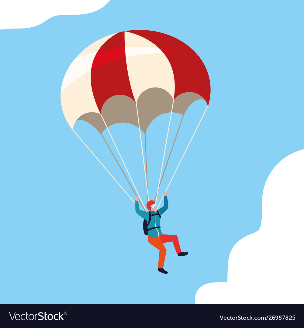 Man skydiver in air with parachute open Royalty Free Vector